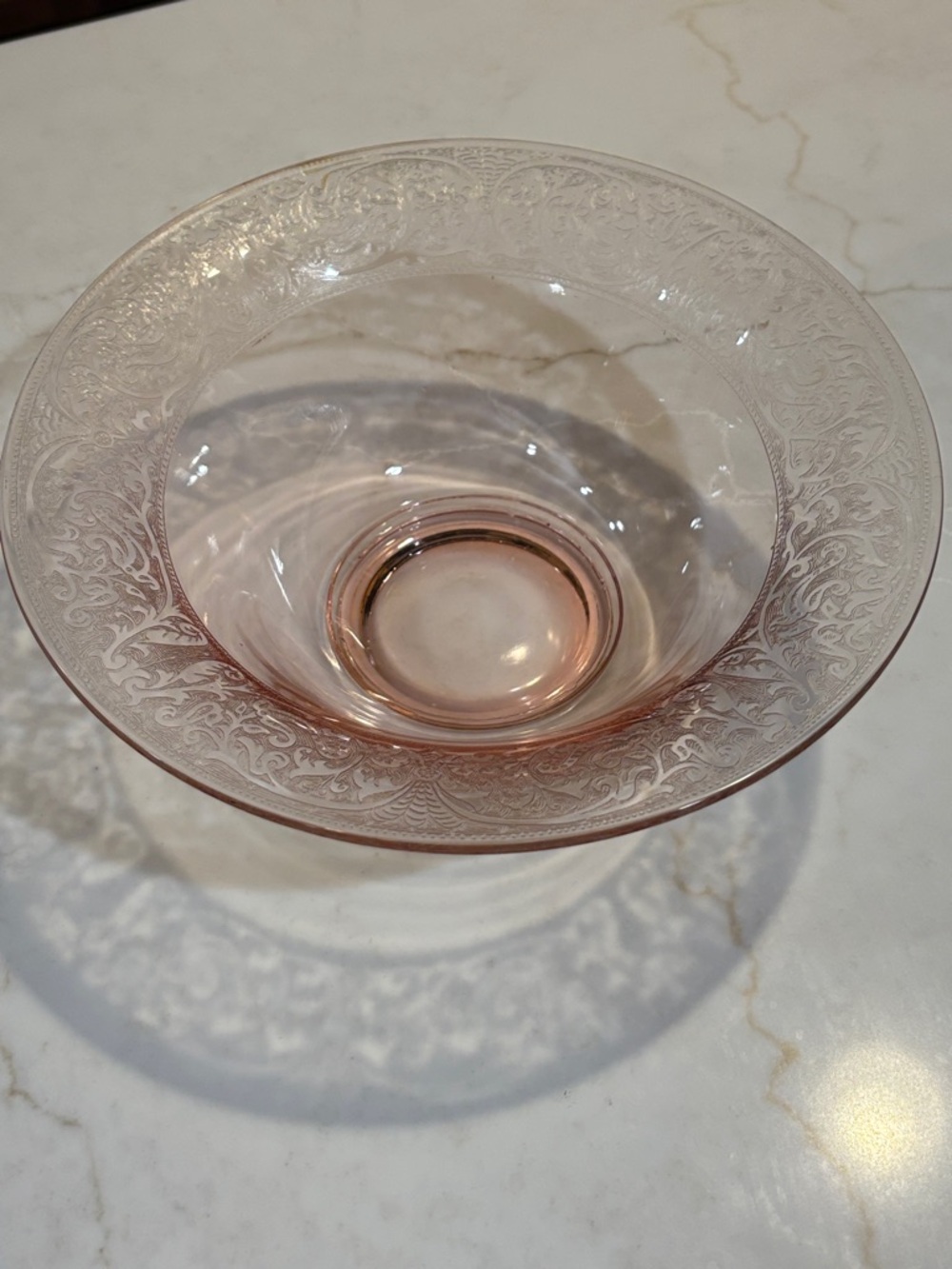 Cambridge Depression Glass Vintage Etched Serving Bowl Pink 10" x 4"
